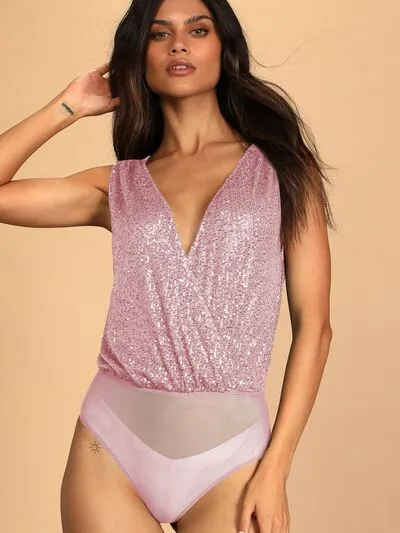 MDML Sequin Surplice Sleeveless Bodysuit