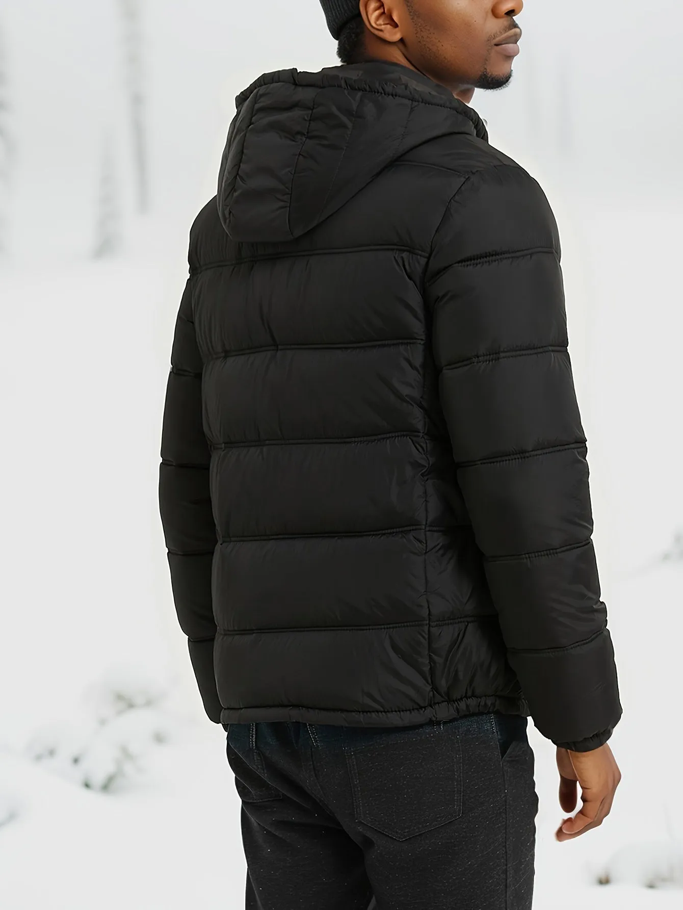 Men's Casual Sleek Solid Colour Puffer Jacket with Zip-Up and Hood | Ideal for Autumn/Winter