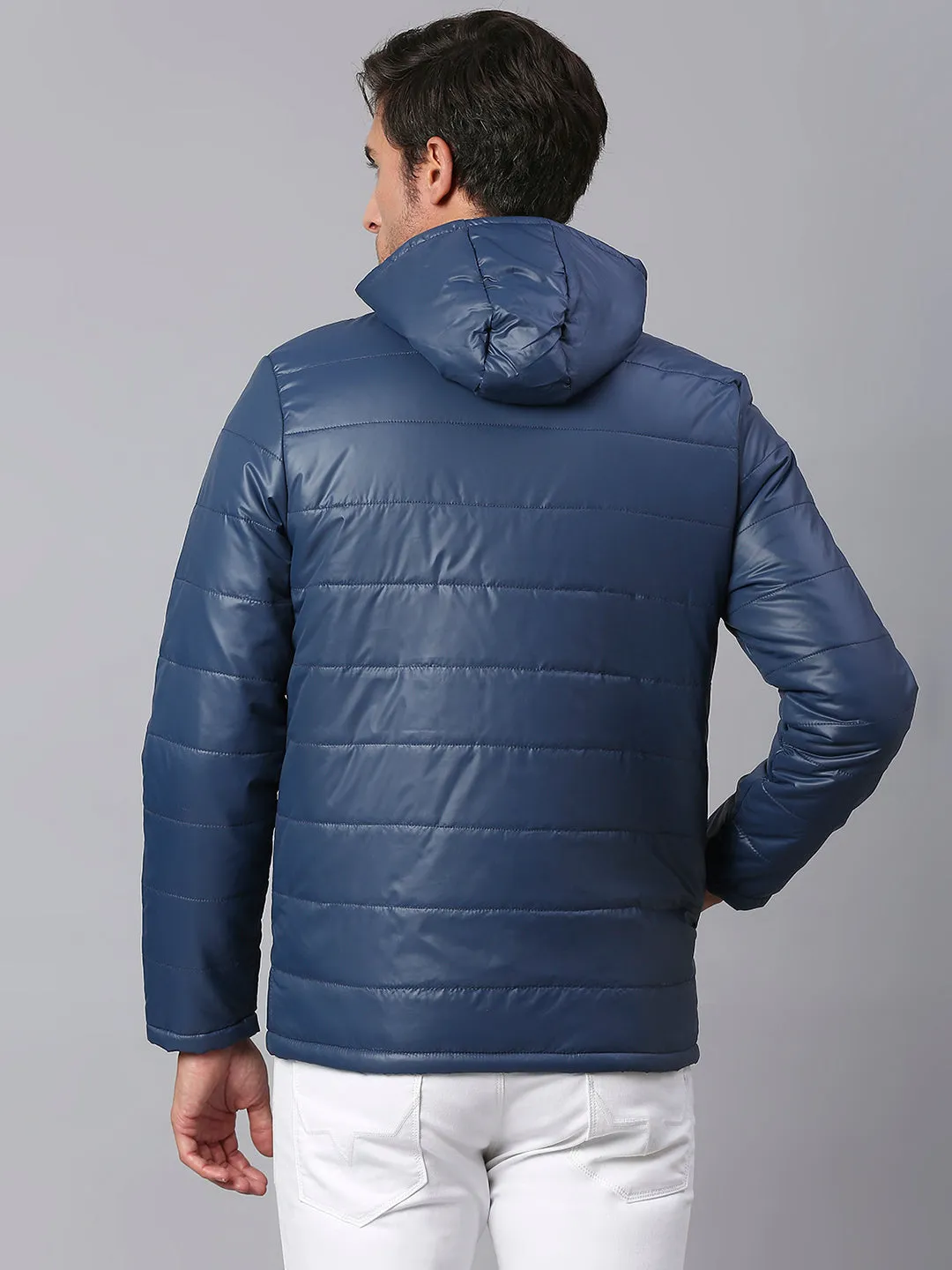 Men's Navy Regular Fit Hooded Winterwear Puffer Jackets