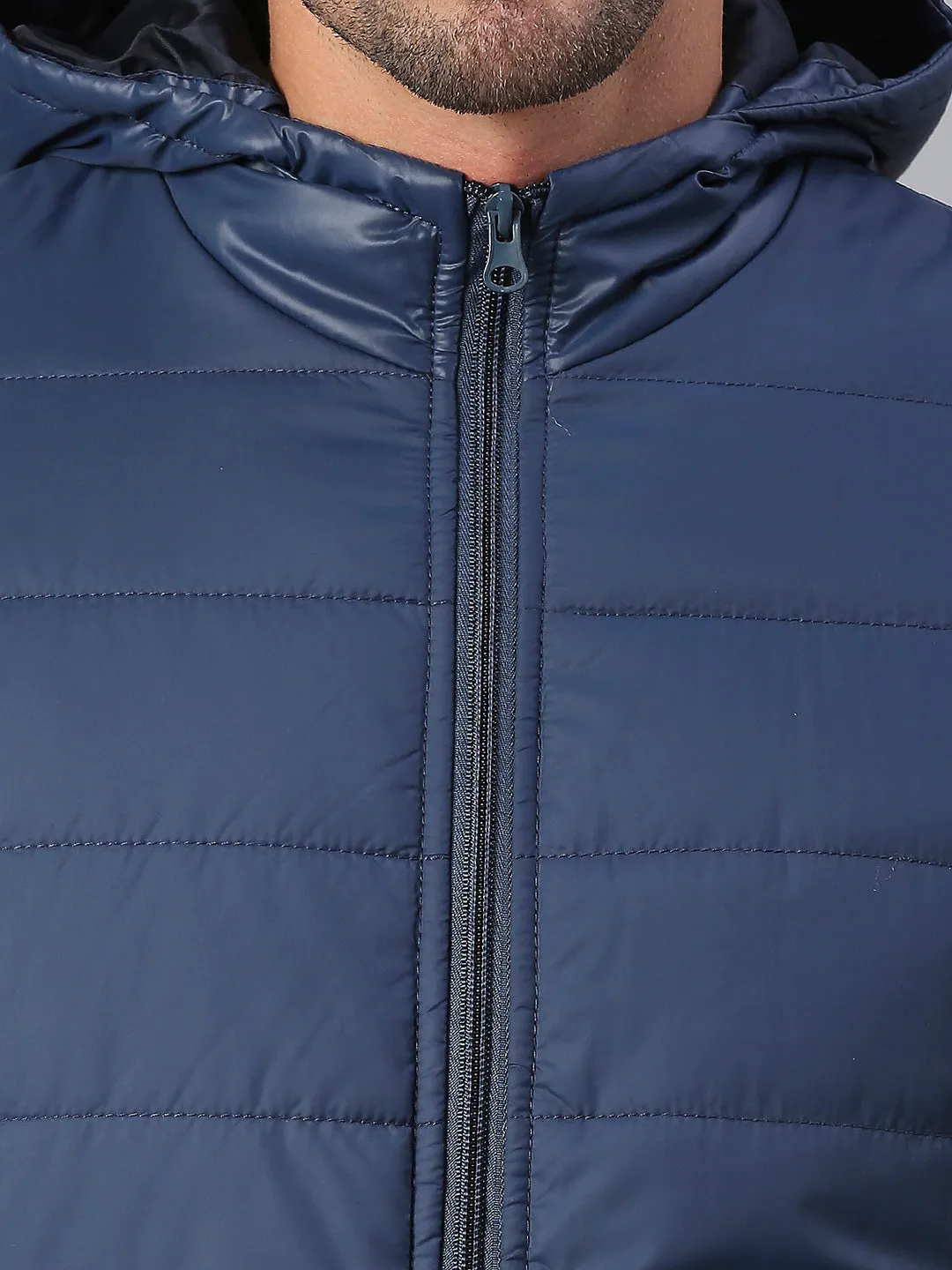 Men's Navy Regular Fit Hooded Winterwear Puffer Jackets