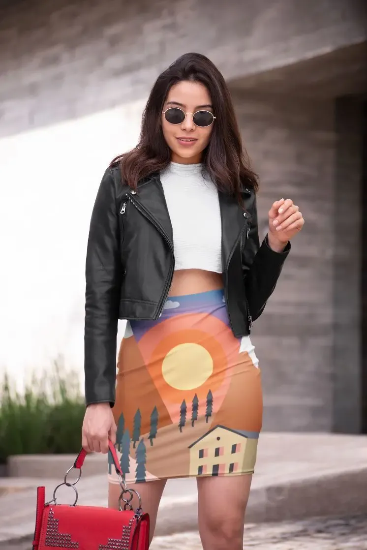 Milltary Scene Pencil Skirt