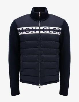 Moncler Navy Blue Logo Embroidery Nylon Front Cardigan