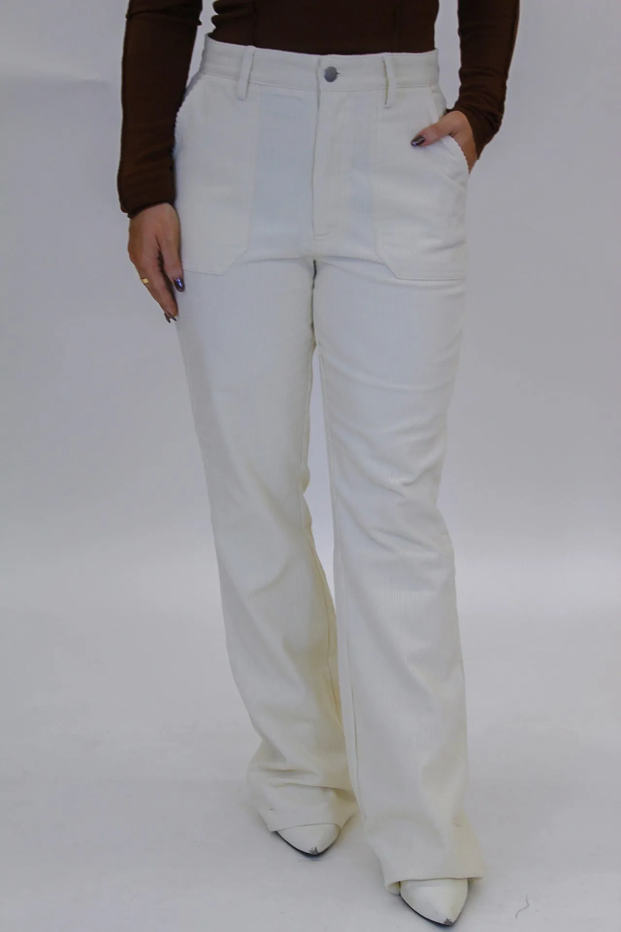 Noca Corduroy Flare Pants-Cream