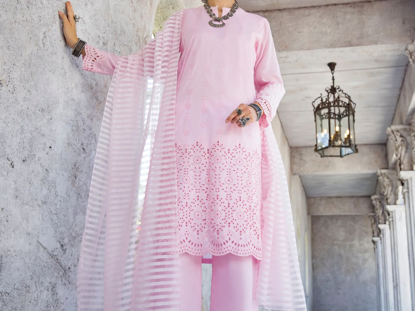 Pink Schiffli Lawn 3 Piece Stitched - ALP-3PS-1257