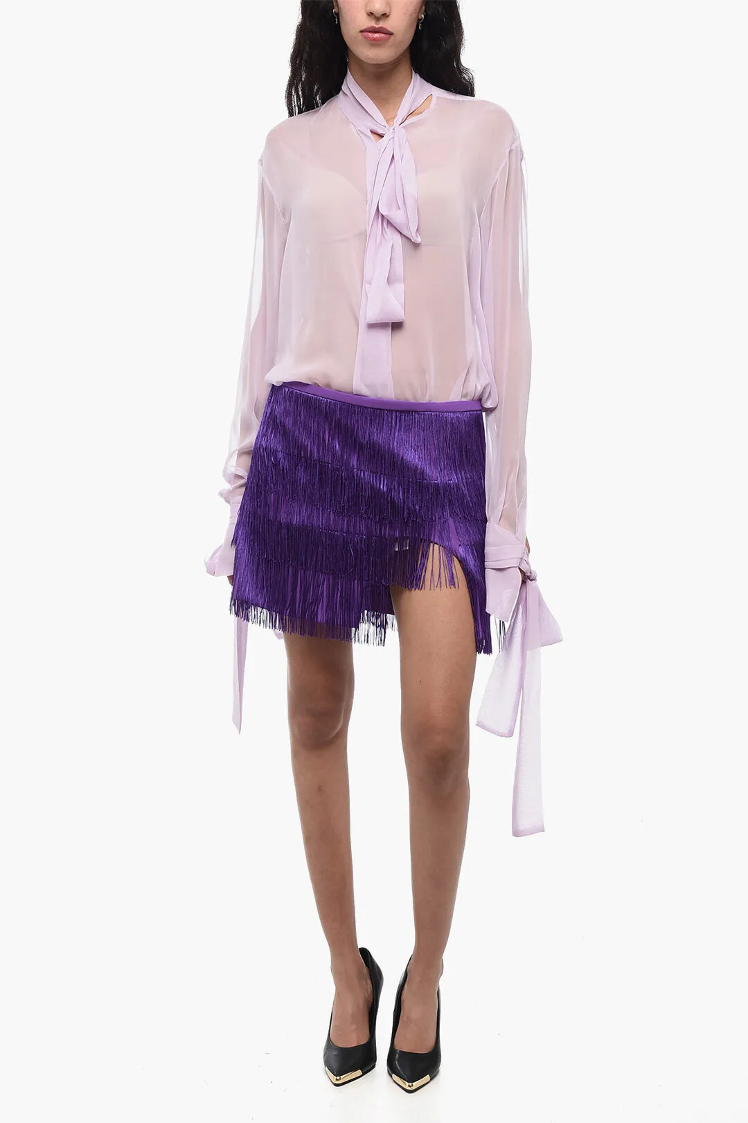 Pinko Fringed Miniskirt with Side Slit