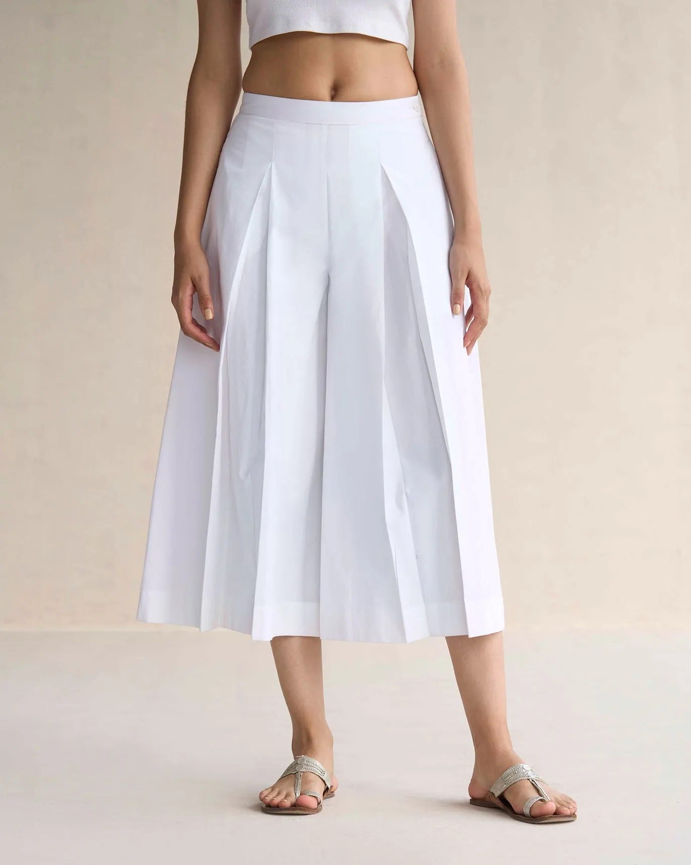 Pleated Flare Culottes - White