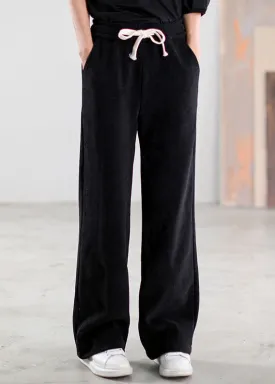 Plus Size Black Cinched Pockets Corduroy Pants Winter