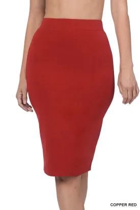 Plus Size Premium Cotton Basic Bodycon Knee Length Midi Office Pencil Skirt