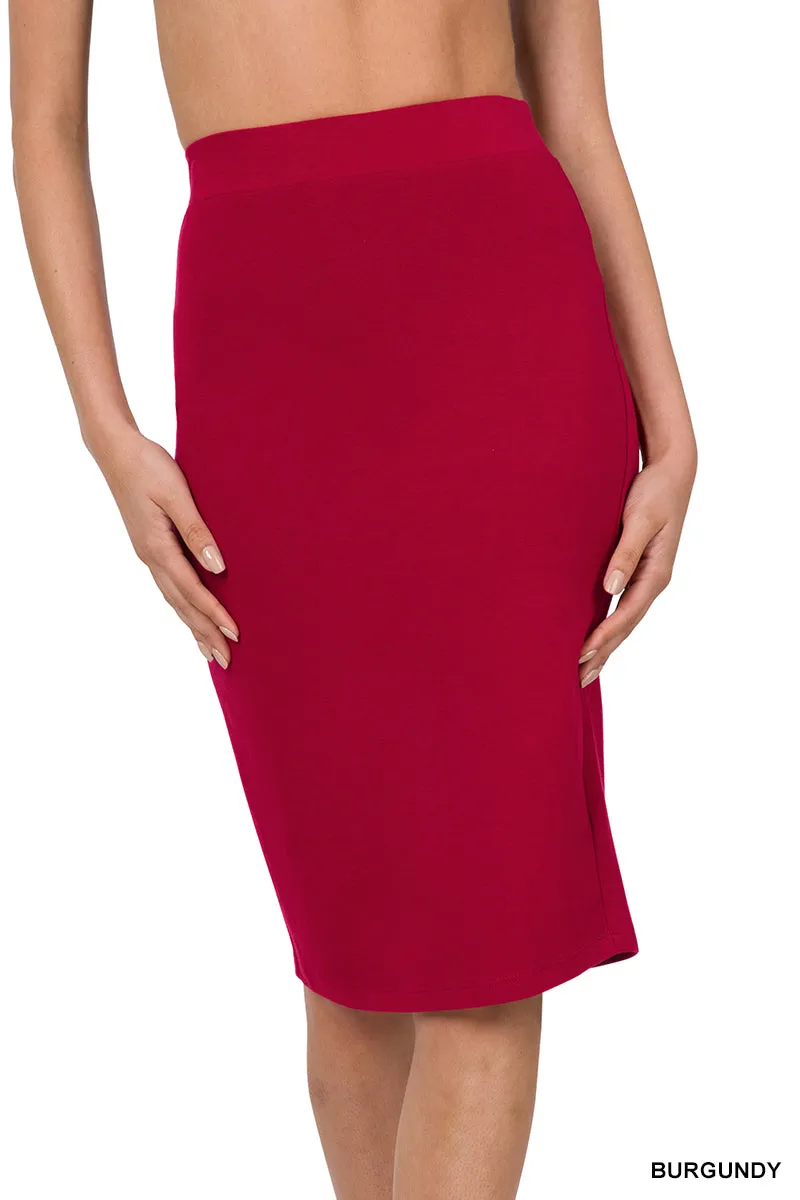 Plus Size Premium Cotton Basic Bodycon Knee Length Midi Office Pencil Skirt