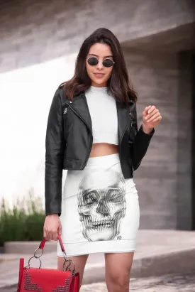 POINTILLISM SKULL Pencil Skirt