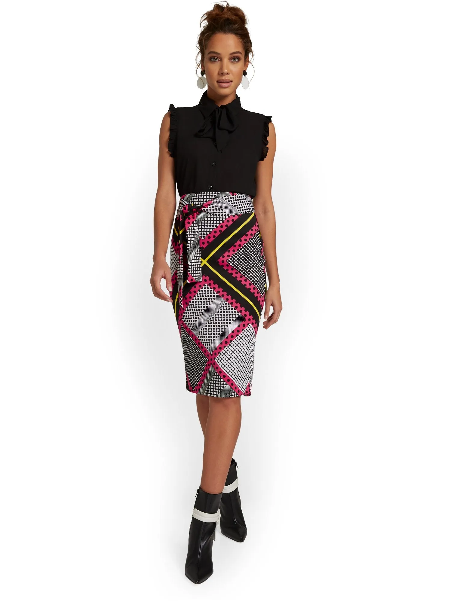 Printed Tie-Waist Pencil Skirt