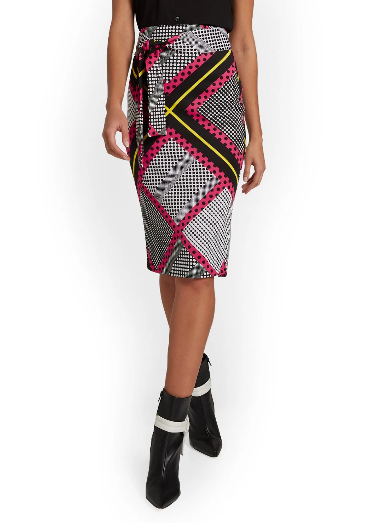 Printed Tie-Waist Pencil Skirt