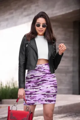 Purple Camouflage Pattern Mosaic Style Plakat Pencil Skirt