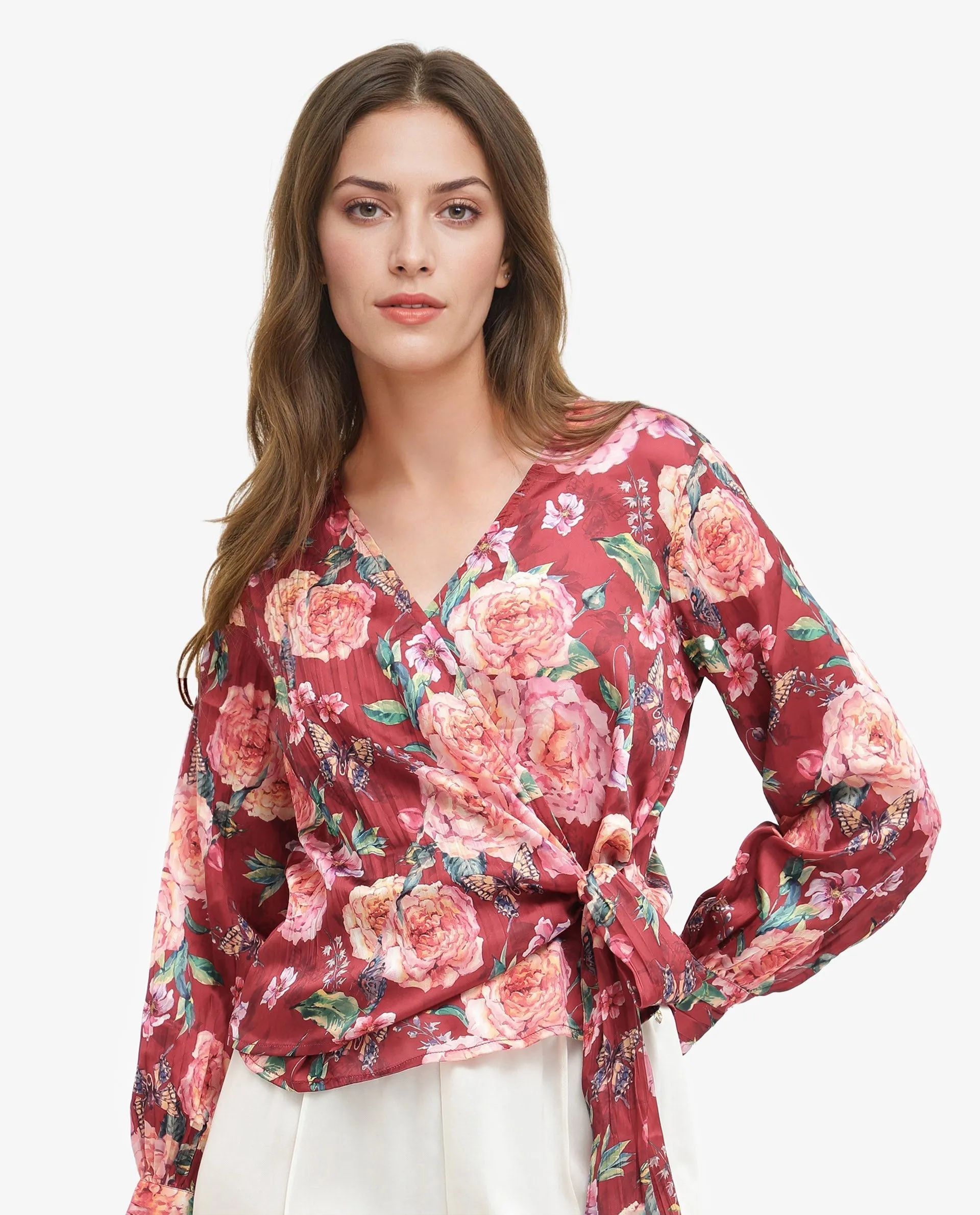 Rareism Womens Lonna Red Top Full Sleeve Print