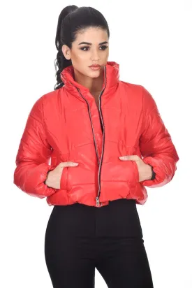 Red Wet Look Puffer Jacket