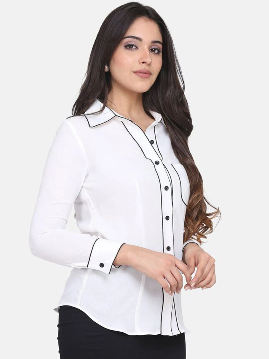 Regular Fit Poly Moss Collared Shirt - White