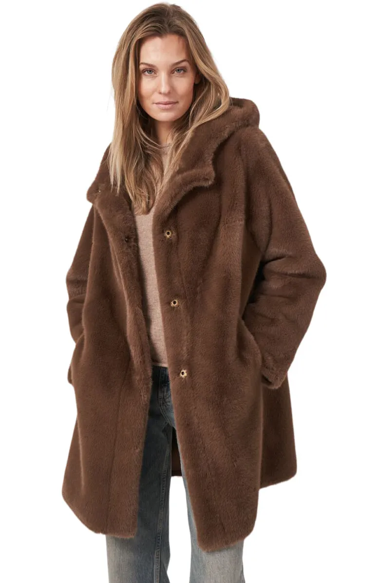 Repeat Cashmere Faux Fur Coat in Coffee