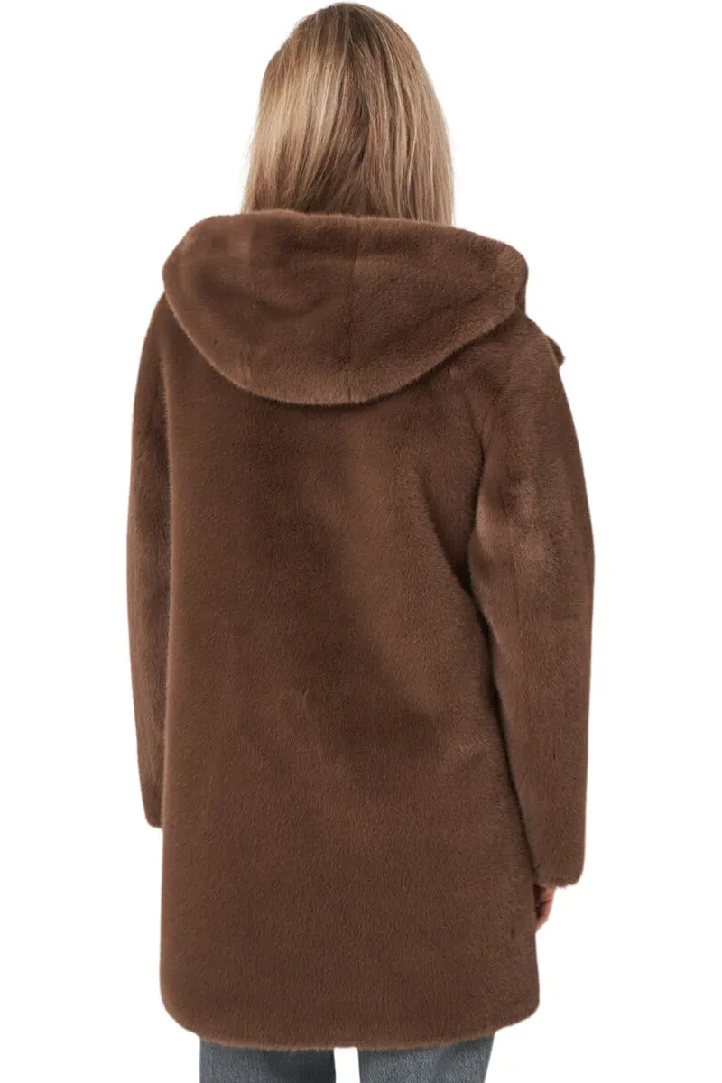 Repeat Cashmere Faux Fur Coat in Coffee