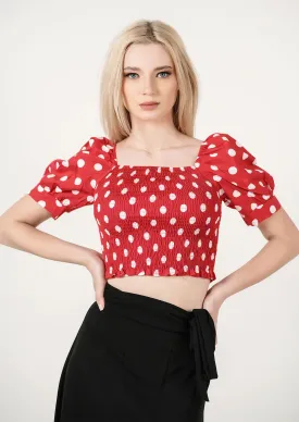 Retro Charm: Polka-Dot Puff-Sleeve Crop Top