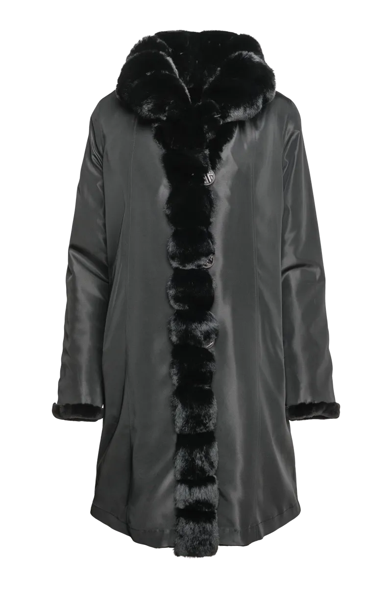 Reversible Sheared Mink and Chinchilla Fitted Mid-Length Fur Coat