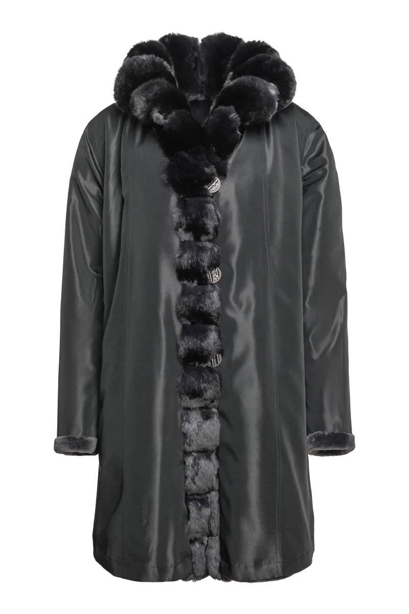 Reversible Sheared Mink and Chinchilla Fitted Mid-Length Fur Coat