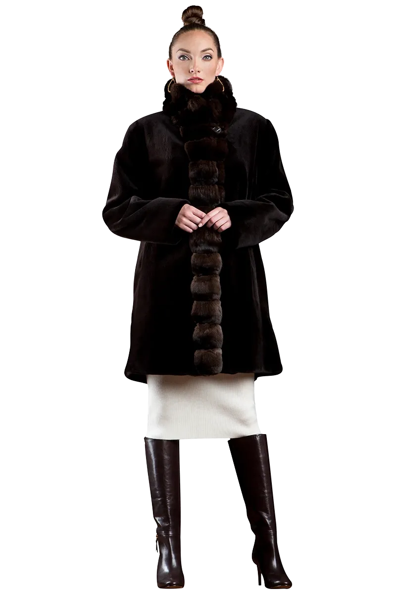 Reversible Sheared Mink and Chinchilla Fitted Mid-Length Fur Coat