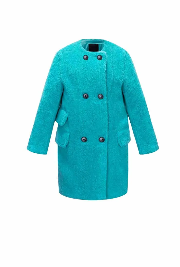 Round Neck Teddy Long Loose Wool Coat