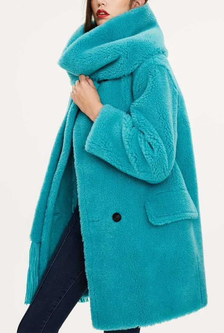 Round Neck Teddy Long Loose Wool Coat