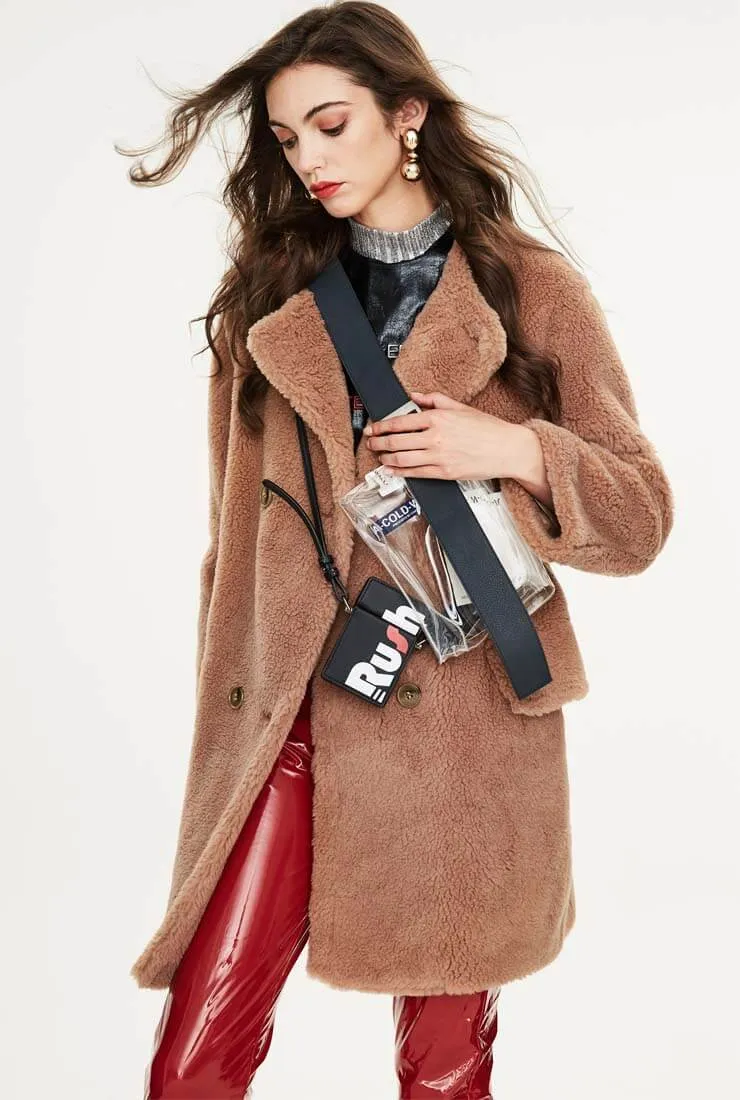 Round Neck Teddy Long Loose Wool Coat