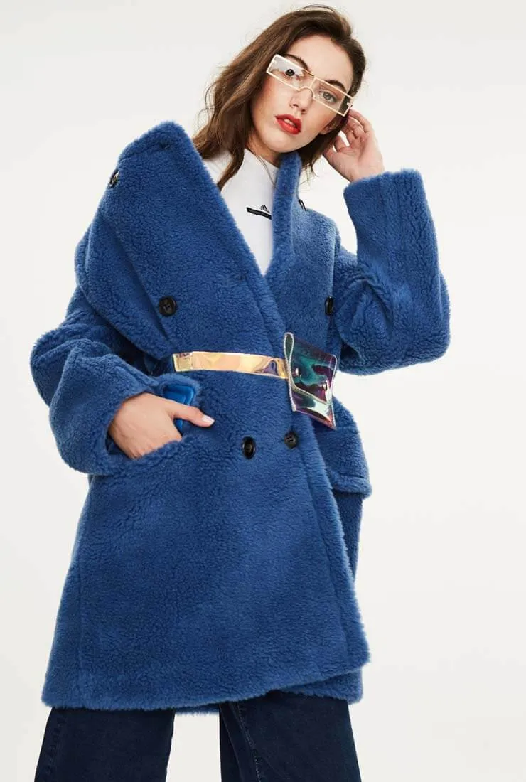 Round Neck Teddy Long Loose Wool Coat