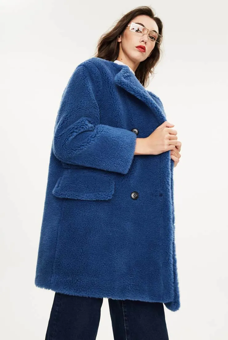 Round Neck Teddy Long Loose Wool Coat