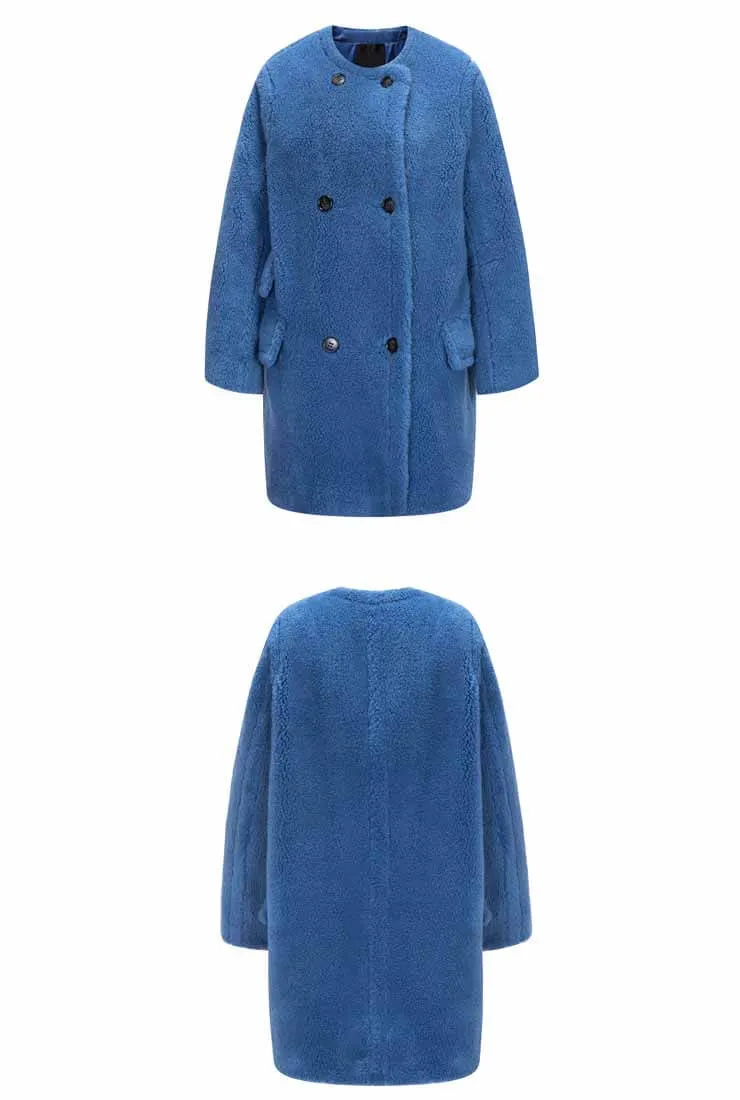 Round Neck Teddy Long Loose Wool Coat