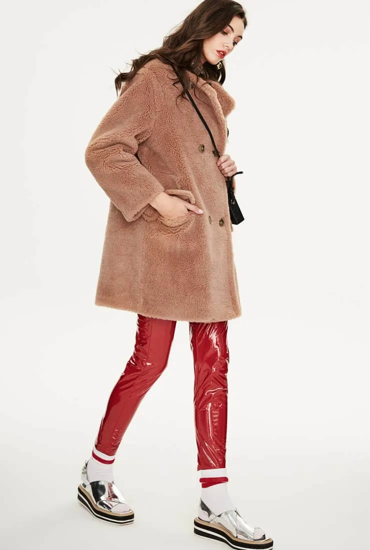 Round Neck Teddy Long Loose Wool Coat