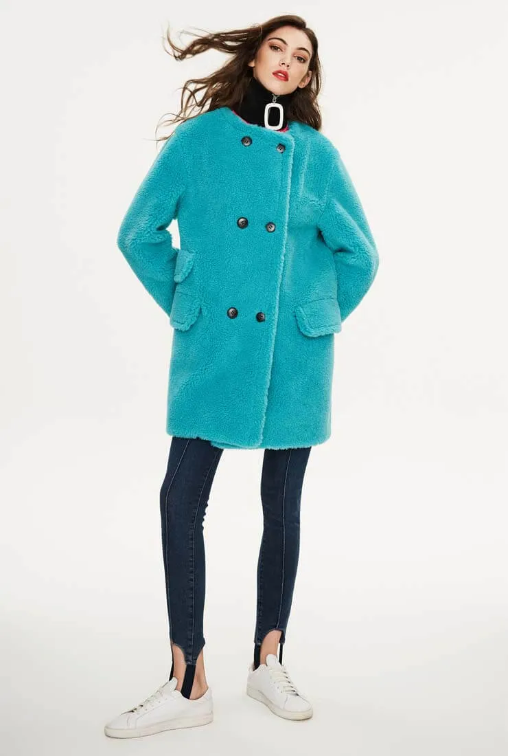 Round Neck Teddy Long Loose Wool Coat