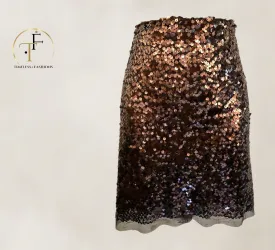 Sandwich Brown Women's Bronze & Copper Sequin Mini Pencil Skirt UK 14 US 10 EU 42