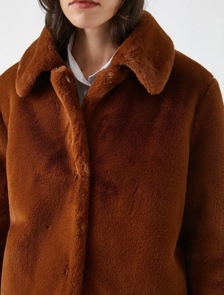 Short Teddy Coat in Terracotta