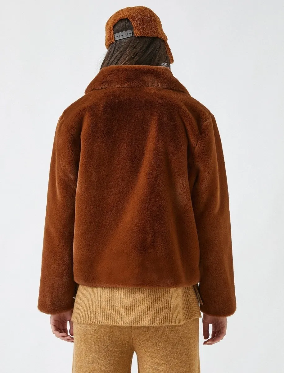 Short Teddy Coat in Terracotta