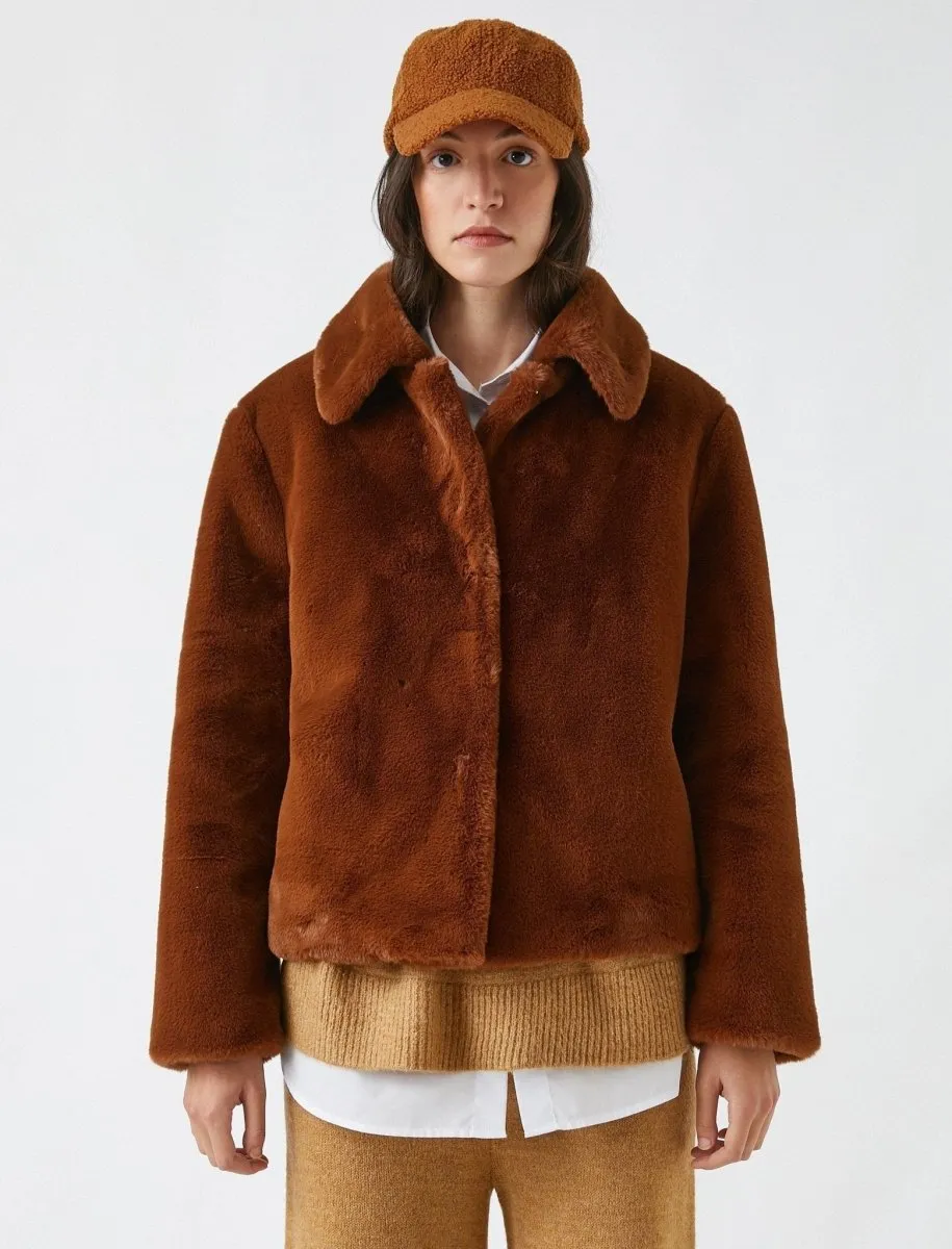 Short Teddy Coat in Terracotta