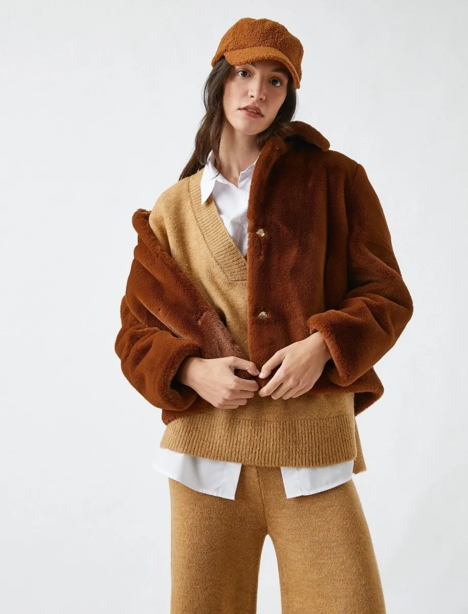 Short Teddy Coat in Terracotta