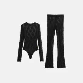 Sorena Charm Set – Black lace – Lace-trim flare pants