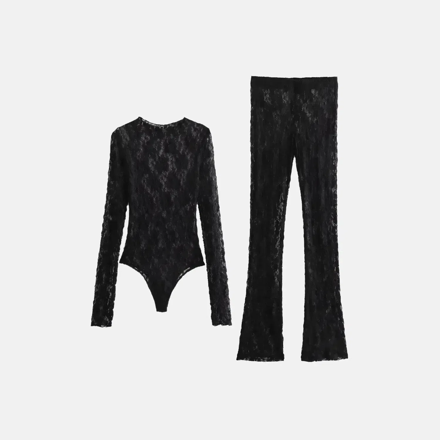 Sorena Charm Set – Black lace – Lace-trim flare pants