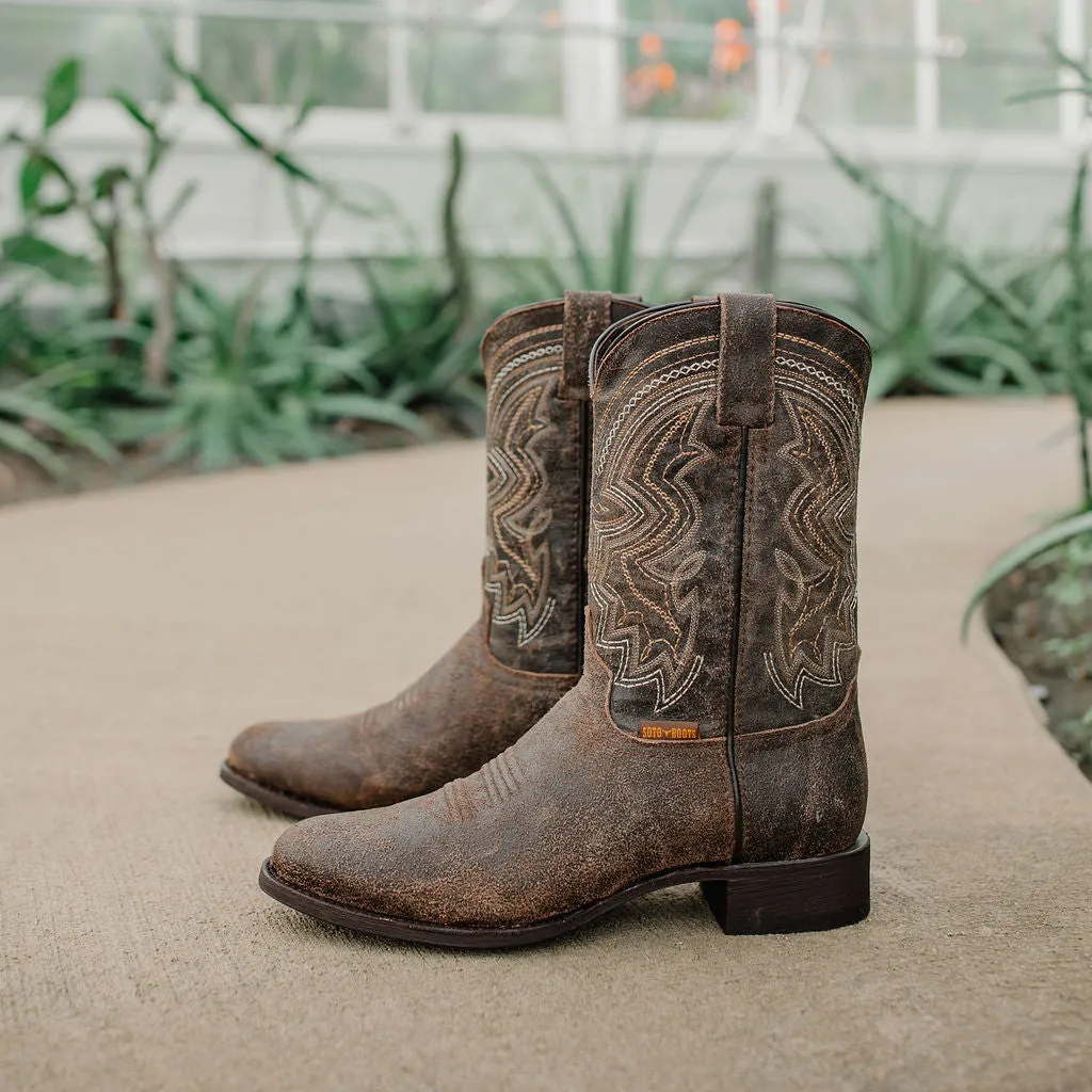 Soto Boots Mens Brown Distressed Leather Cowboy Boots