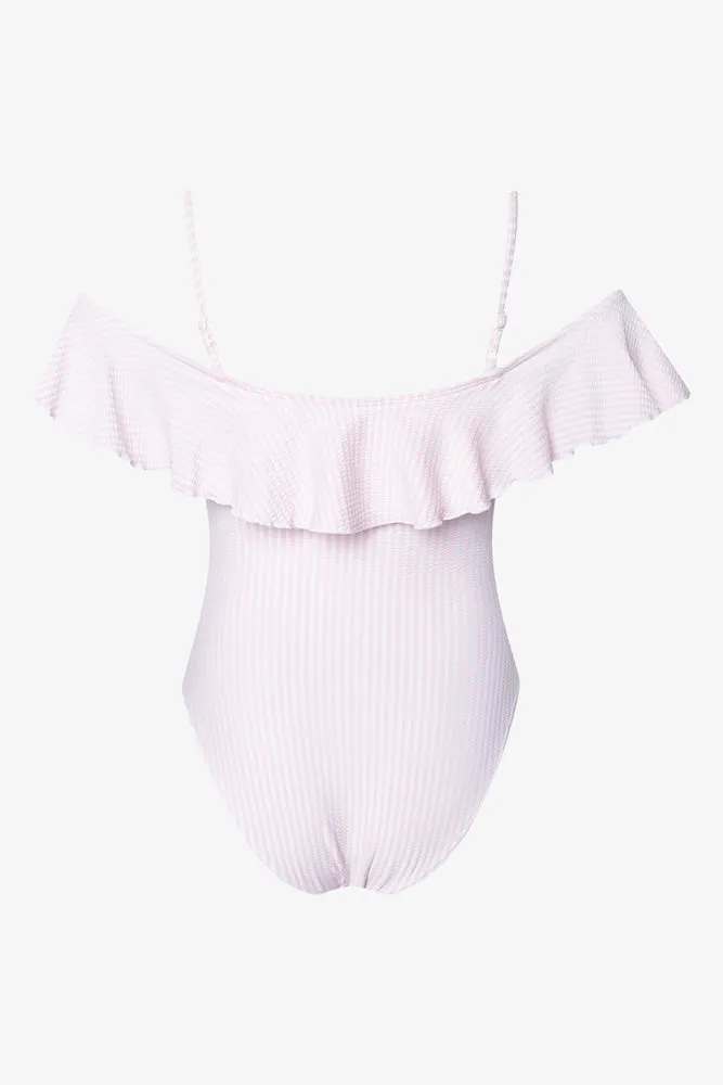 Stripe One Piece Frill Swimsuit Lilac