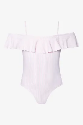 Stripe One Piece Frill Swimsuit Lilac