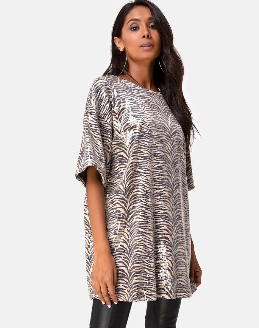 Sunny Kiss Oversize Tee in Tiger Clear Sequin