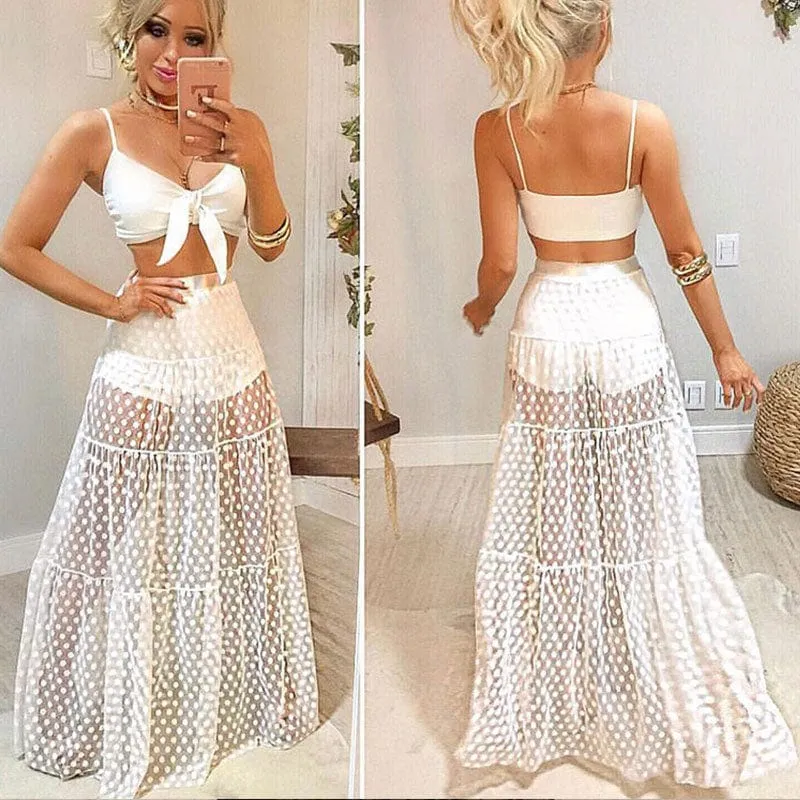 Tempting Spotted High Waist Skirt Outfit