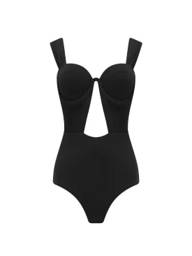 The Bustier Bodysuit - True Black (Rib)