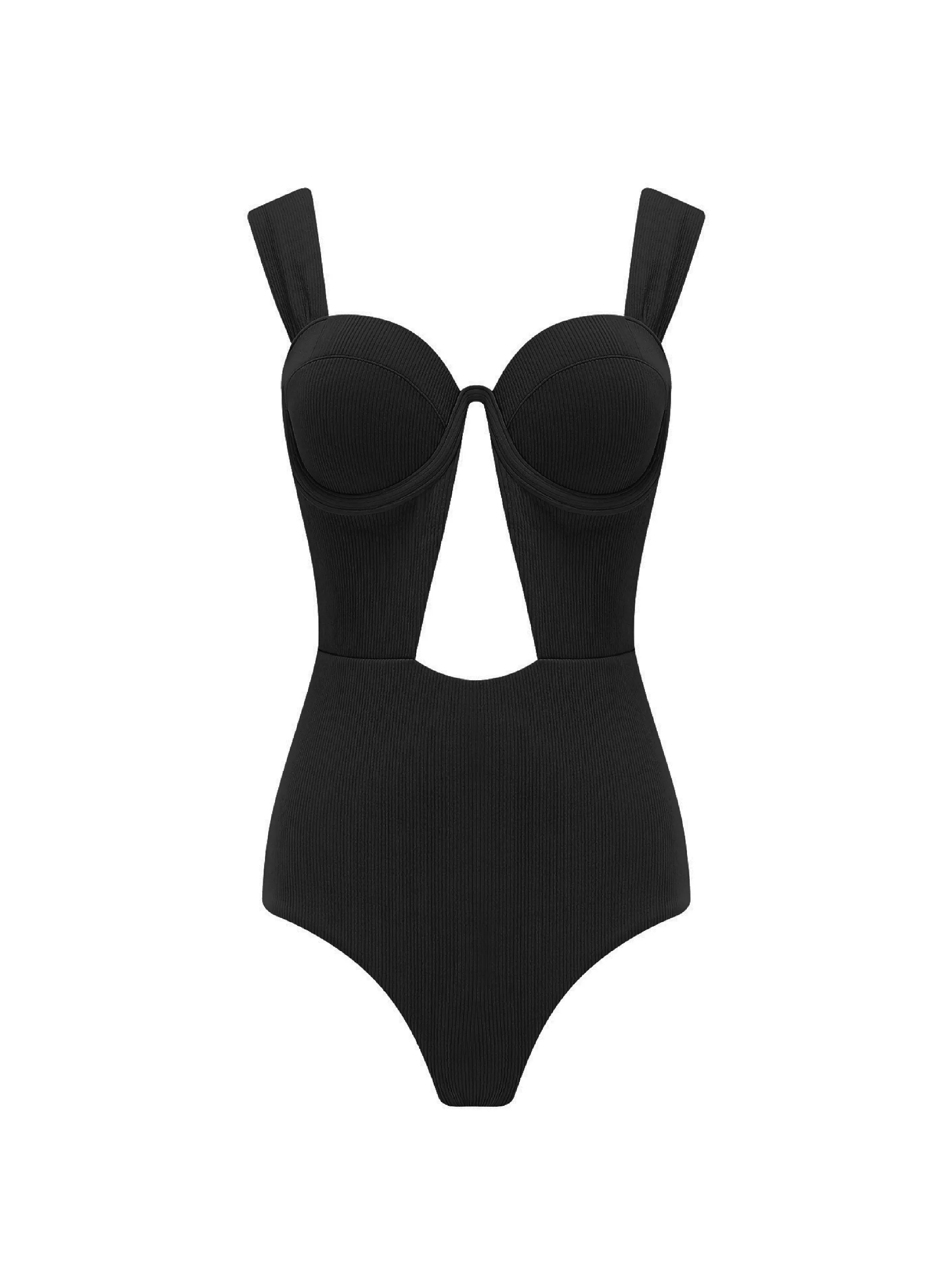 The Bustier Bodysuit - True Black (Rib)