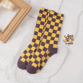 TikSocks|Fun Socks-Chessboard Sock-Yellow Purple