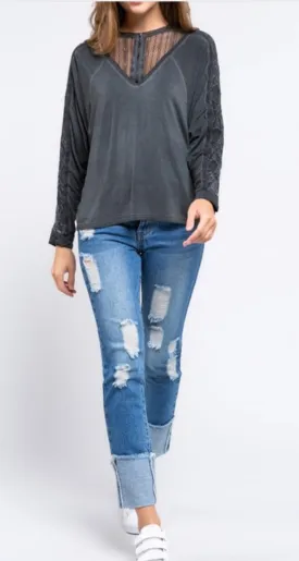 Timeless Zipper   Lace Top - Black